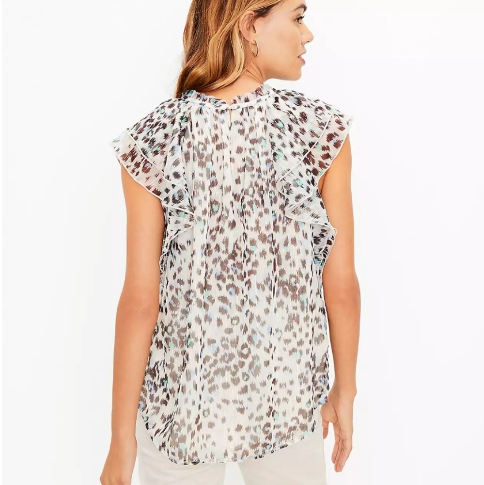 LOFT Shimmer Animal Print Ruffle Shell - Picture 3 of 6